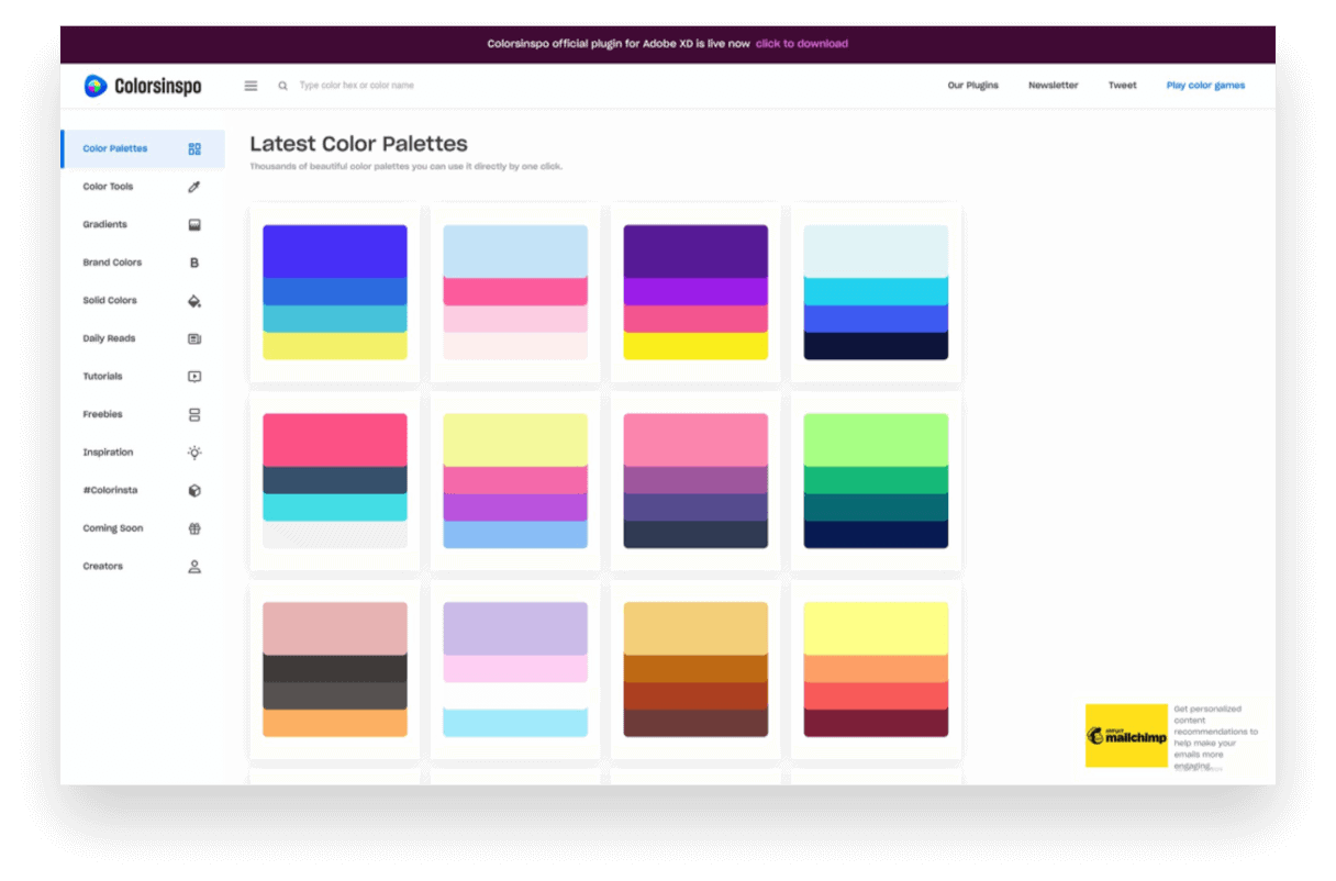 Farbpaletten Beispiele mit colorsinspo.com